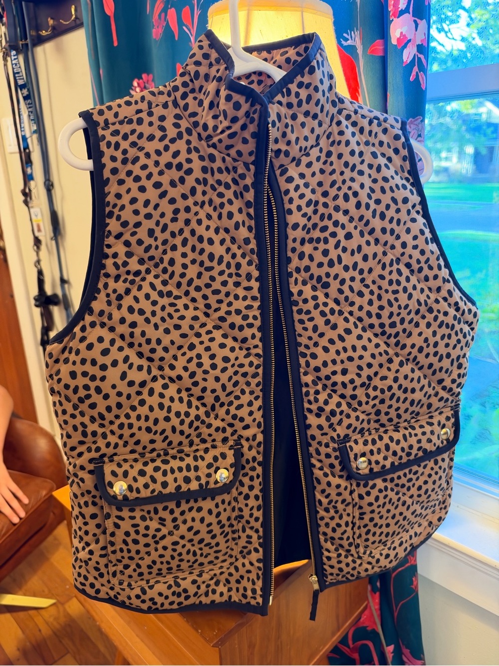 J Crew Women's Taupe Leopard-Print Quilted Vest